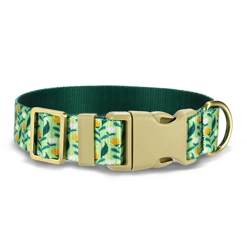 Collar de perro personalizado con grabado gratuito, correa para mascotas a juego, hebilla de contactos personalizados, Collar para mascotas de gato con flores verdes - imagen 2