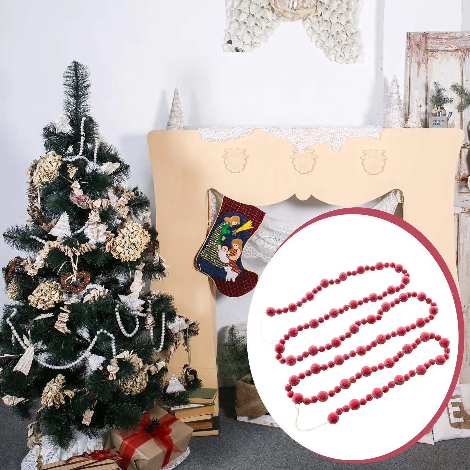 Guirnalda navideña de bayas rojas, decoración navideña de 8,9 pies, puerta colgante para fiesta en balcón, telón de fondo de boda de Año Nuevo, adorno para el hogar - imagen 4