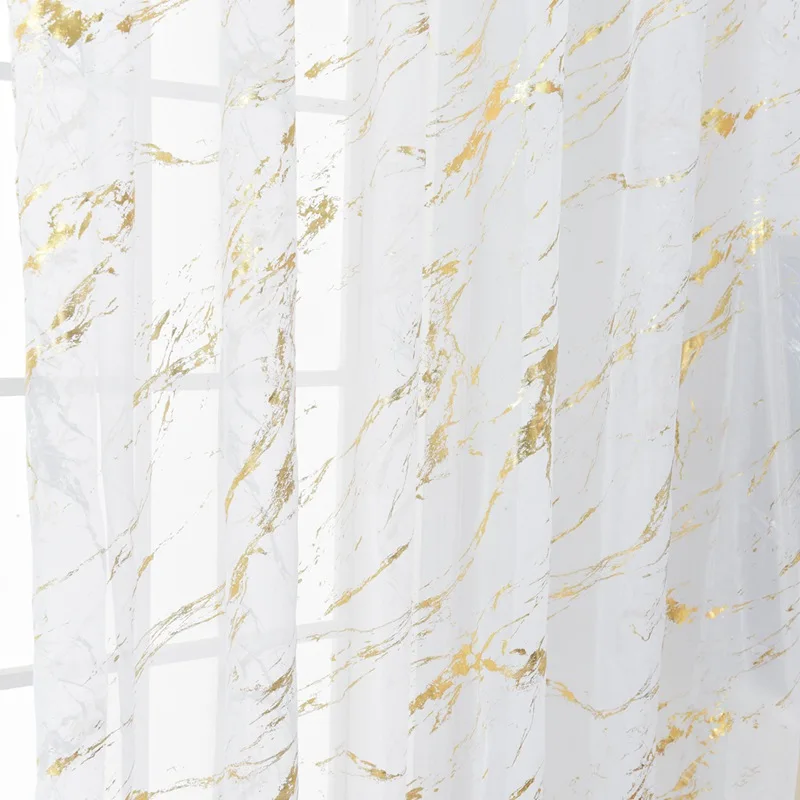 Cortina de tul suave con estampado de mármol blanco, cortina larga para ventana de sala de estar, dormitorio, decoración del hogar - imagen 3