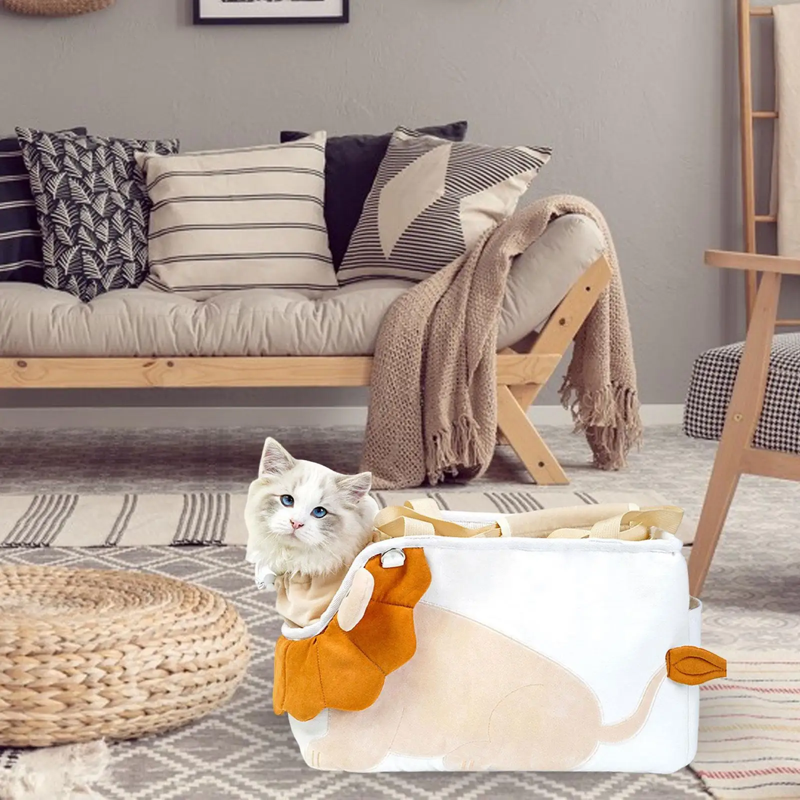 Pet Cat Shoulder Bag Pouch Hand Tote Cat Carrier Cartoon Lion Pattern Padded