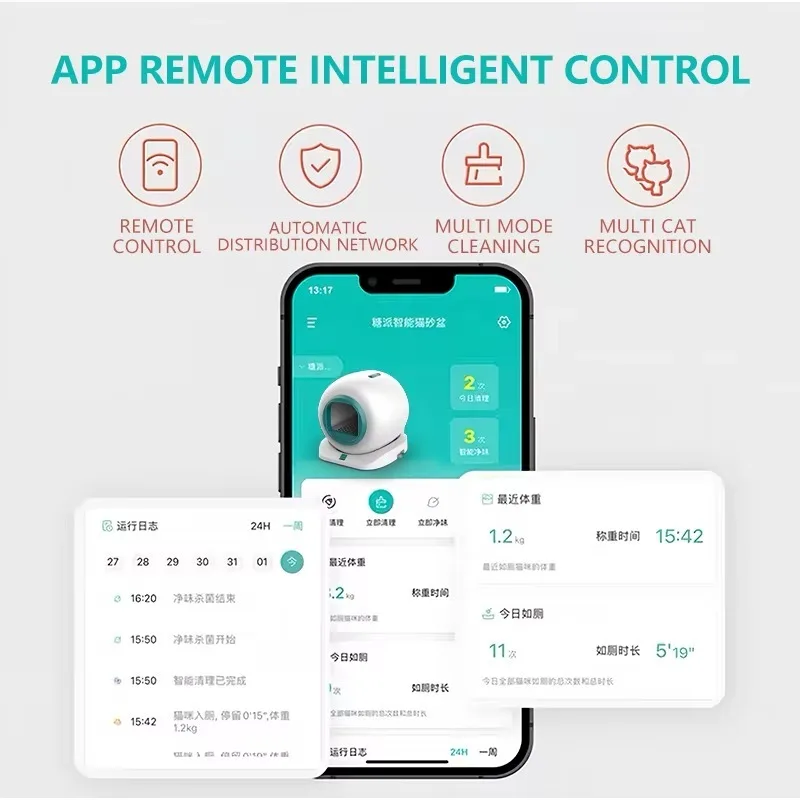 App Controlled Smart Automatic Cat Litter Box ABS Plastic with Accessories for Small Animals - imagen 3