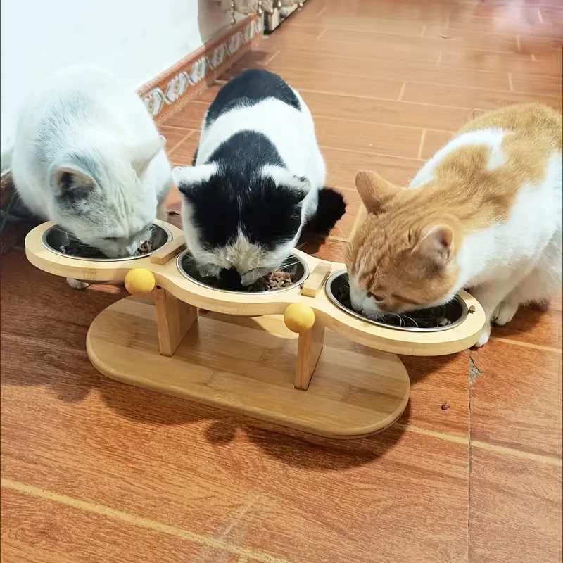 Cuencos acero inoxidable con soportes inclinados para gatos y perros