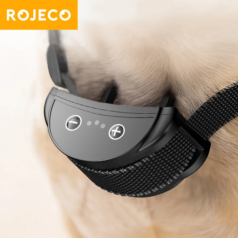ROJECO-Collar eléctrico antiladridos para perros, collares de Control de ladridos para entrenamiento de perros recargables, tapón automático para ladridos de perros