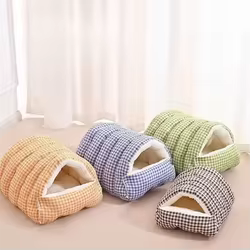 Nueva cama a cuadros para gatos, arena para cachorros cálida y acogedora, lavable, gruesa, de algodón, cerrada, suministros para mascotas