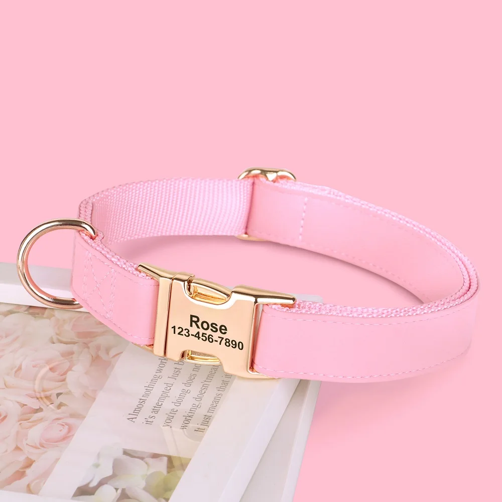 Collar con hebilla para perro personalizado, collares de cuero para perro personalizados, Collar para mascotas con grabado gratis para perros pequeños, medianos y grandes, Bulldog Pug - imagen 3