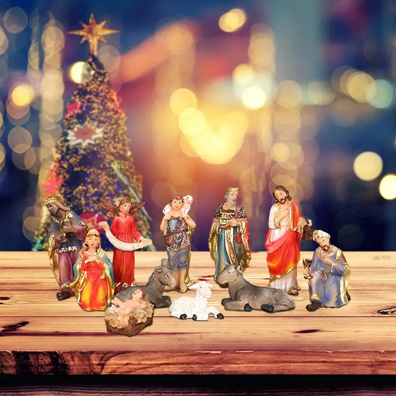 Figuras de escena de Natividad De cuna navideña, decoración católica y cristiana para el hogar, utensilios de la iglesia del pesebre ortodoxo, Jesús, 2023 - imagen 5