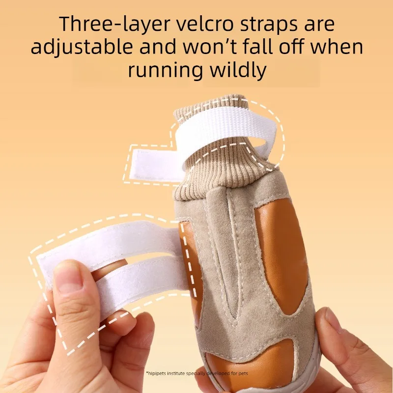 Zapatos cálidos de invierno para perros, zapatos antideslizantes Golden Retriever Bulldog, luces grandes para exteriores, botas nocturnas para cachorros, hebillas dobles de terciopelo - imagen 3