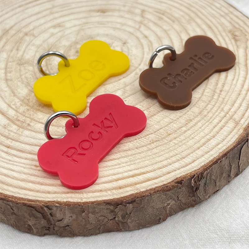 Etiqueta de identificación antipérdida para mascotas con forma de hueso de silicona 2024, etiqueta personalizada para Collar de perro, nombre grabado, colgante personalizado, collares para cachorros, accesorios - imagen 3
