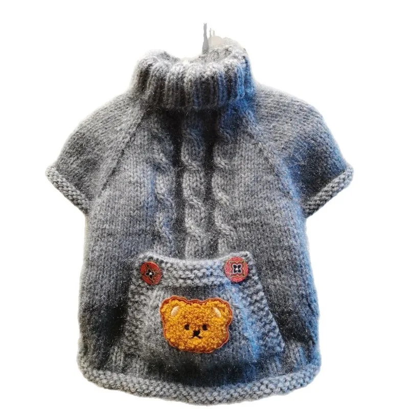 Suéter de oso con bolsillo para mascotas, ropa cálida de invierno para perros pequeños a medianos, prendas de punto de dibujos animados, Jersey suave de peluche - imagen 3