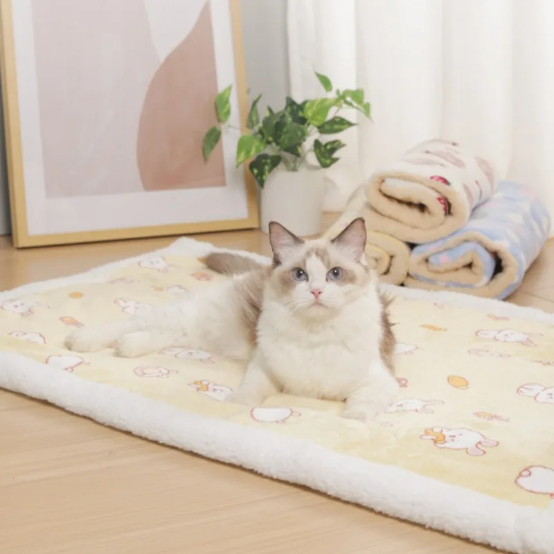 Esteras de cama suaves y cálidas de lana para mascotas, manta nido para gatos, almohadillas para dormir con estampado bonito para perros, cojín para viajes al aire libre, suministros para cachorros, invierno - imagen 3