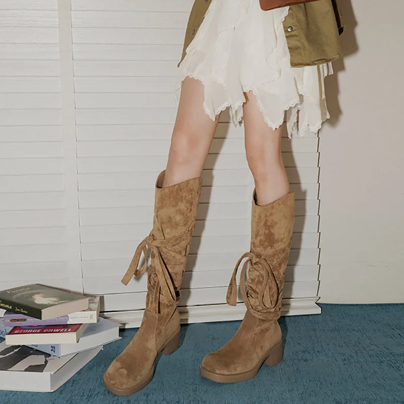 2025 nuevas Botas De vaquero del oeste con borlas Vintage para Mujer, Botas largas informales De tacón grueso para Mujer, Zapatos De Mujer - imagen 4