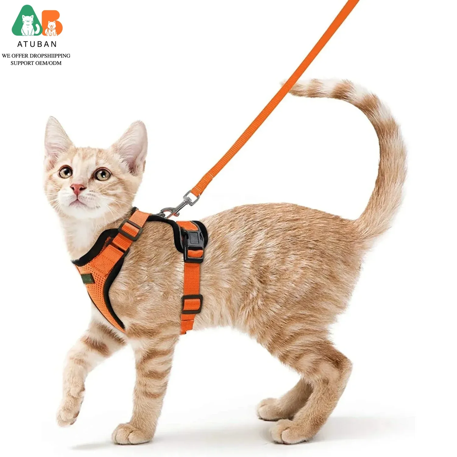 ATUBAN Arnés y correa para gatos para caminar, arneses de chaleco ajustables suaves a prueba de escape para gatos, chaqueta de tiras reflectantes transpirables