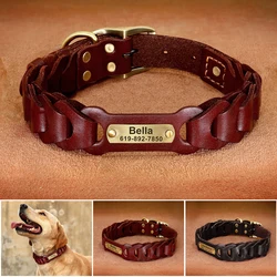 Collar de cuero con nombre para perro mediano y grande