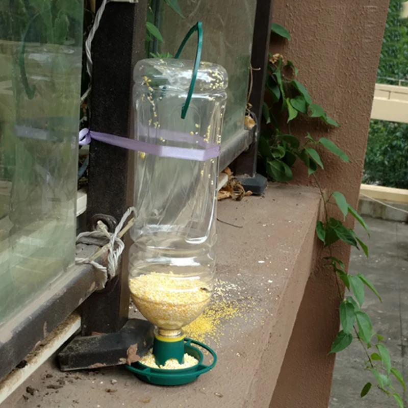 Alimentador automático de aves salvajes al aire libre, cuenco de alimentación colgante de plástico, herramientas de alimentación de semillas, taza colgante de bosque, botella, Boca de acoplamiento - imagen 5