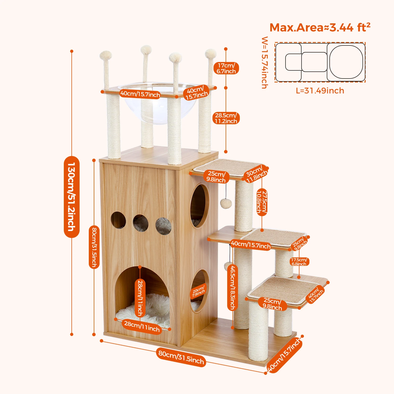 Árbol moderno para gatos grandes, torre de madera resistente con poste para rascar, condominio de gatos grandes para interiores, Castillo de Frisco resistente - imagen 3