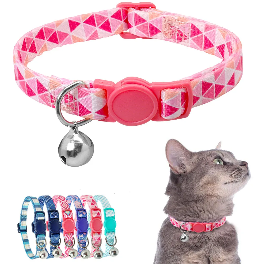Collar de liberación rápida para gatos, Collar de nailon suave para cachorros y gatitos, collares de seguridad para mascotas con accesorios de campana para perros pequeños y gatos