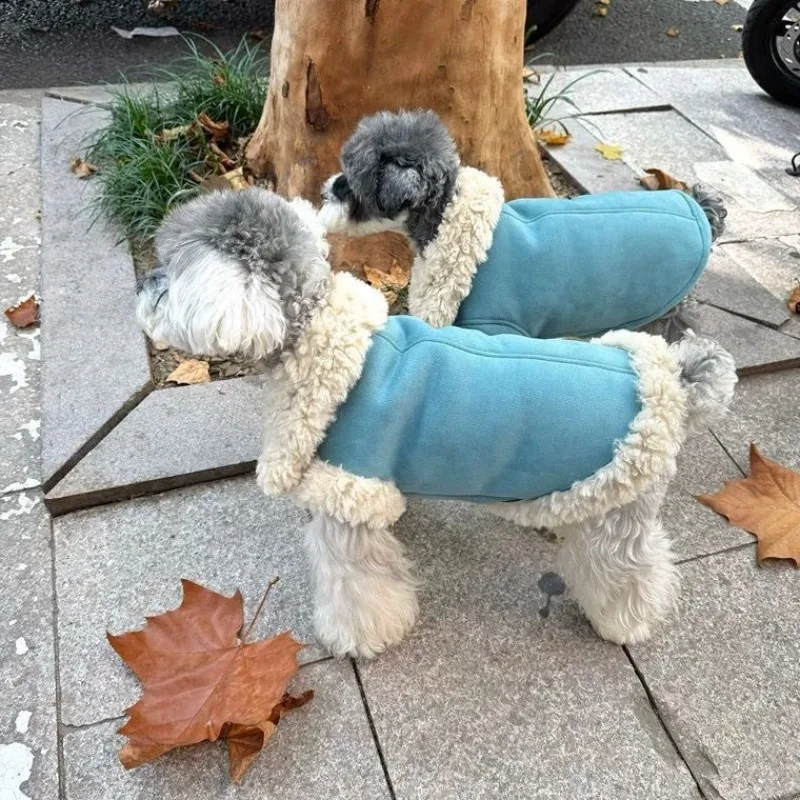 Ropa para perros, chaqueta de pana y terciopelo, abrigo con Cuello de piel de cordero y piernas para mascotas, chaqueta cálida de invierno para cachorros, abrigo para perros pequeños - imagen 2