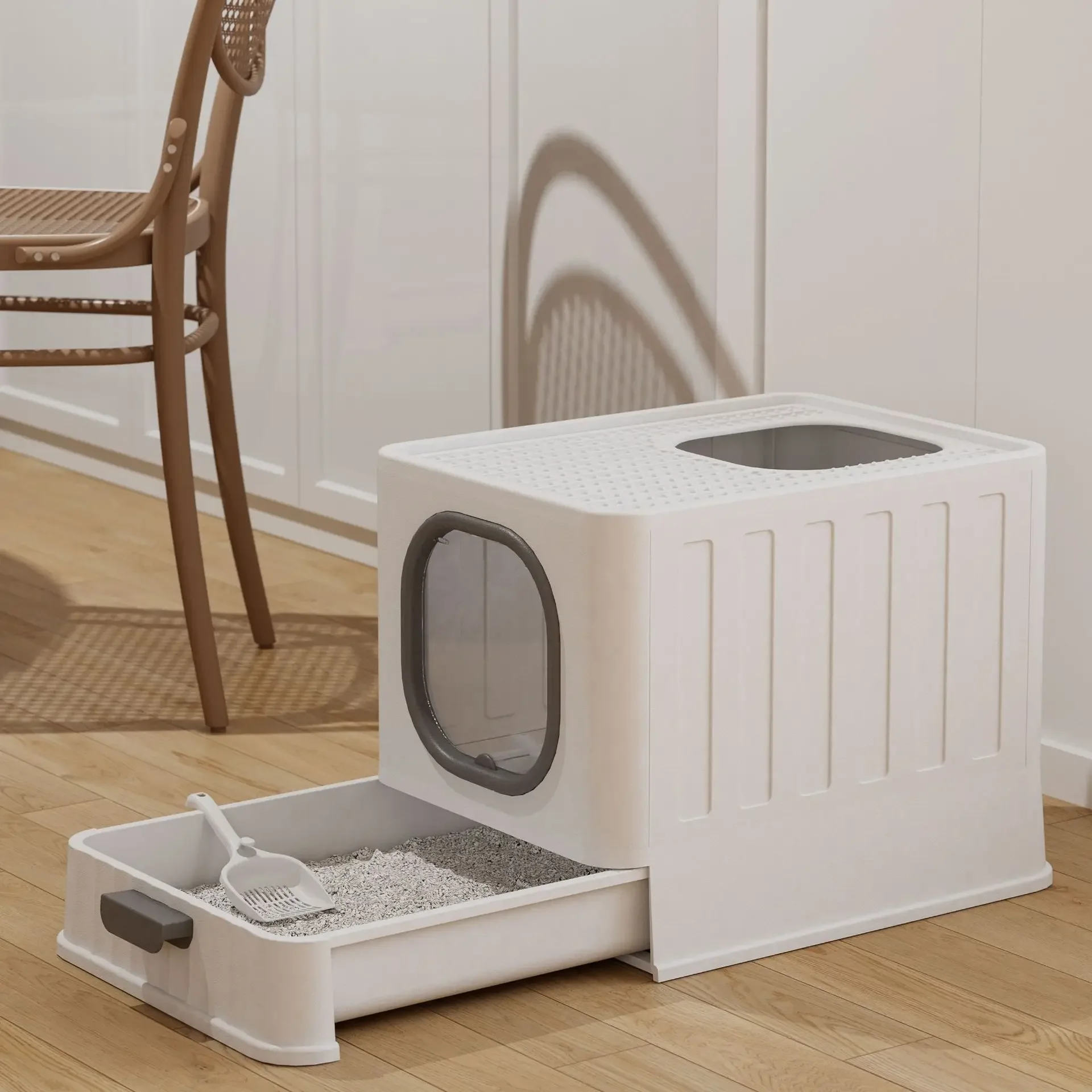 Caja de arena cerrada plegable para gatos con filtro antiolor - imagen 3