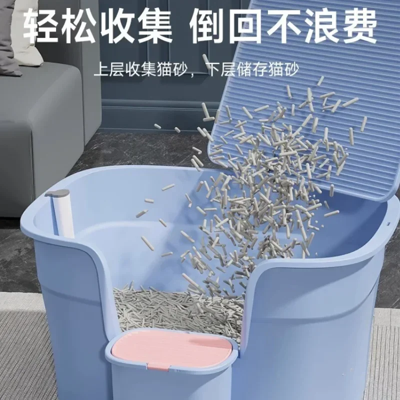 Caja de arena para gatos, inodoro abierto gigante de gran tamaño semicerrado para mascotas, caja de arena para gatos elevada, productos grandes para mascotas - imagen 4