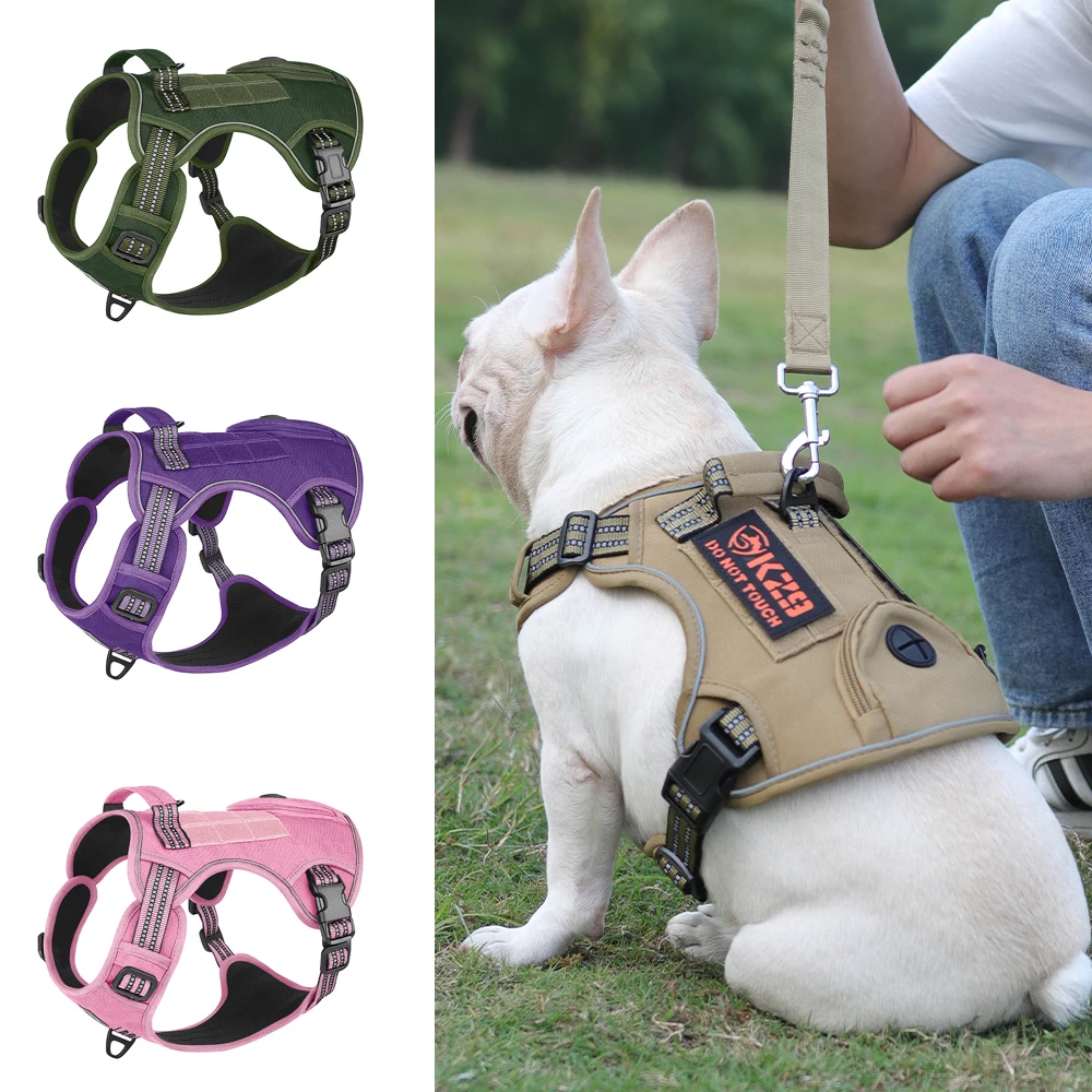 Arnés de mano para mascotas Bulldog Francés para perros pequeños y medianos, chaleco multifuncional con bolsa para caca, accesorios para mascotas