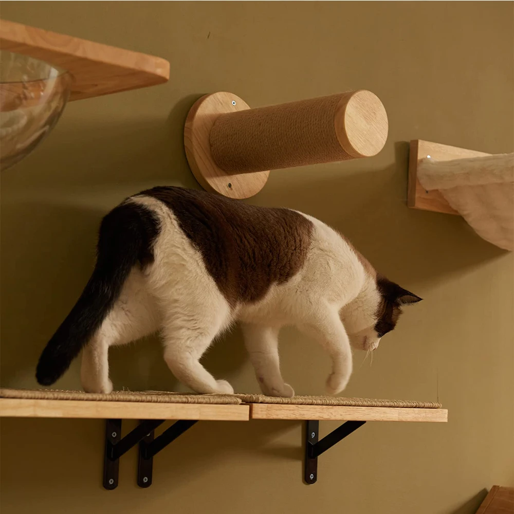Marco de escalada para gatos, poste de rascado de Sisal de madera maciza montado en la pared, plataforma de salto, Pedal para casa de mascotas, 1 piezas - imagen 2