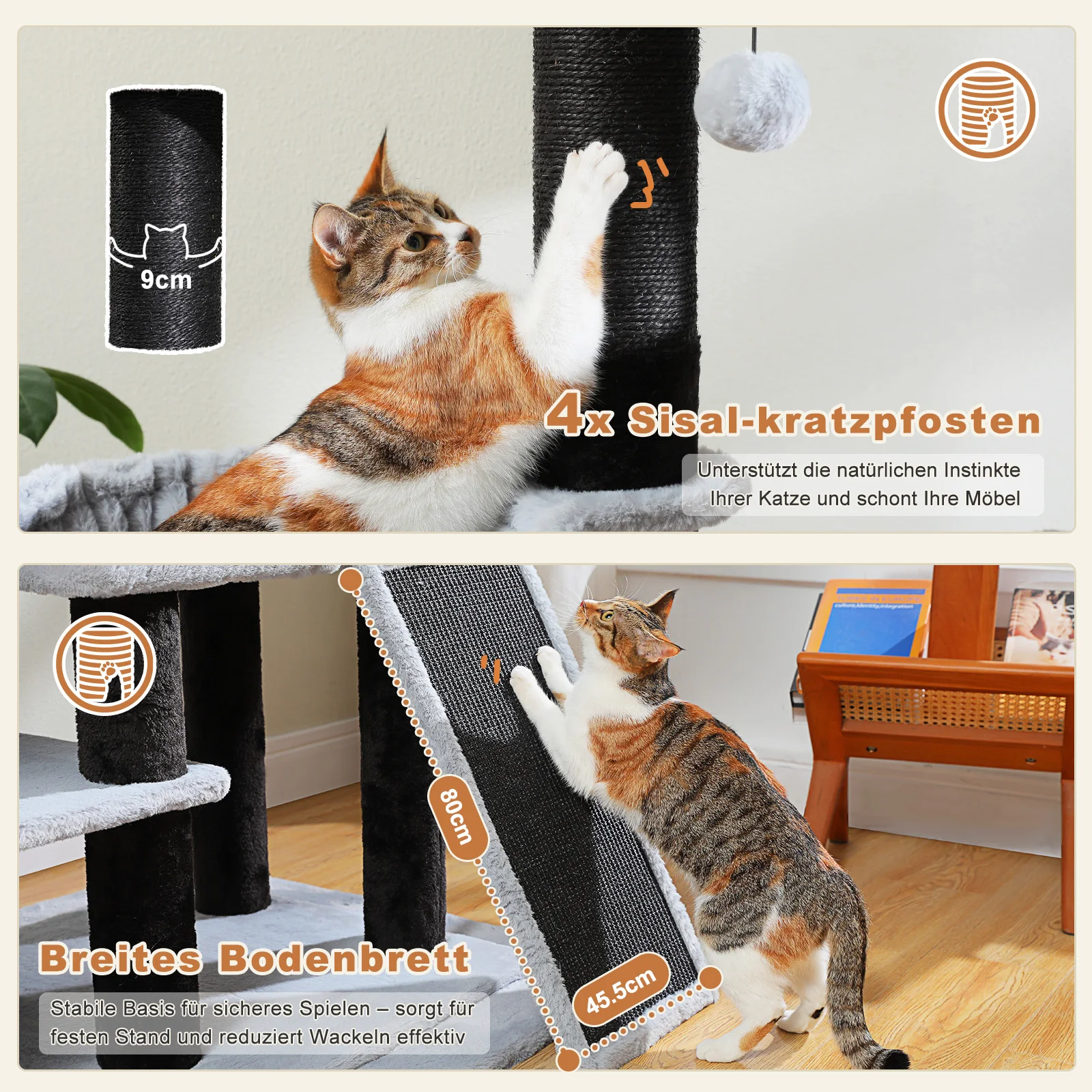 Árbol para Gatos Multinivel con Hamaca Grande y Postes de Sisal - imagen 3