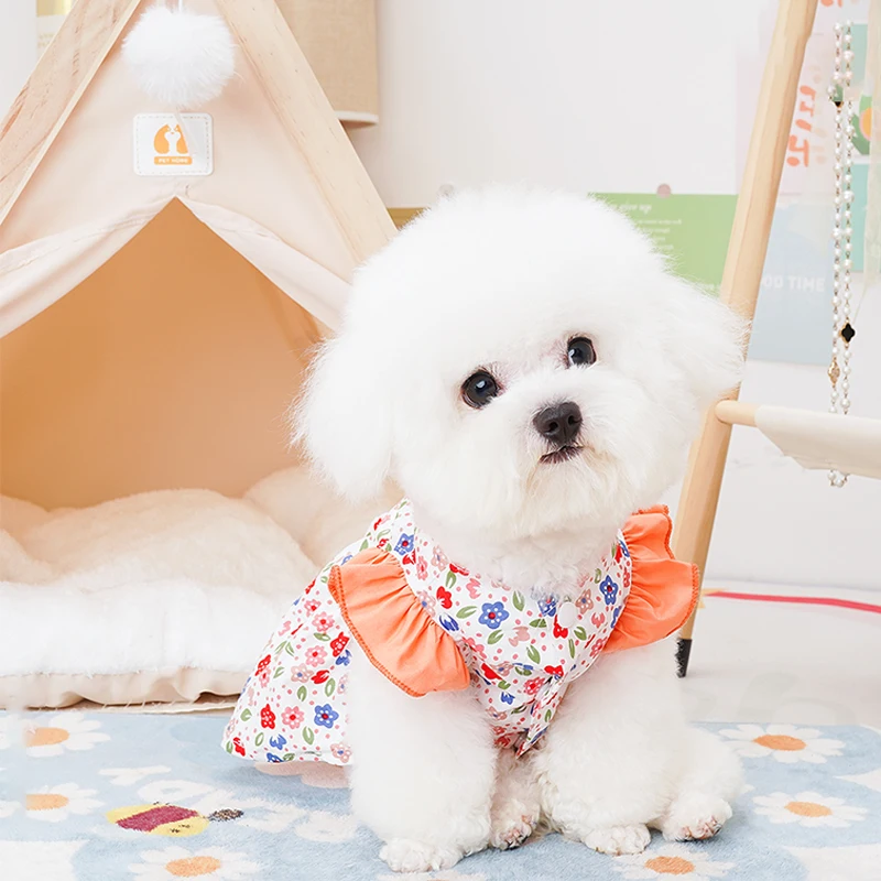Ropa para perros, vestido Floral de verano para perros, chaleco para cachorros, falda de lujo para perros, vestido de algodón para gatos, Chihuahua Bichon, ropa para perros y gatos, ropa para mascotas - imagen 3