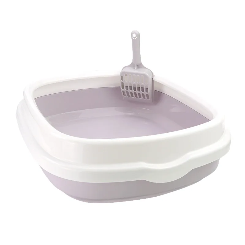 Caja de arena pequeña para gatos, bandeja cubierta antiseguimiento de plástico PP resistente con forma ovalada y borde elevador - imagen 5