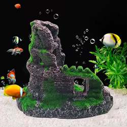 Estatua artesanal resina castillo de musgo roto para pecera y acuario