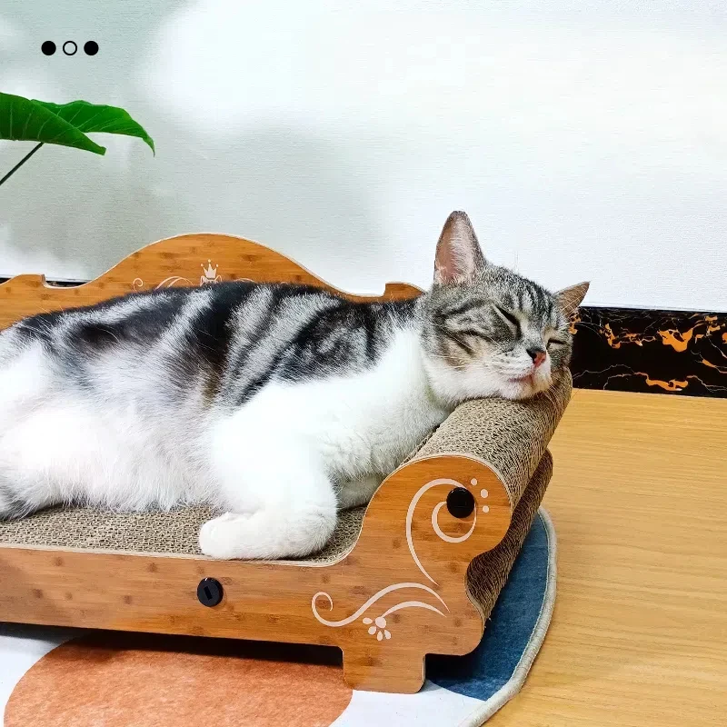 Rascador de madera para gatos, cama de cartón con forma de sofá para rascar, tablero rascador corrugado - imagen 4