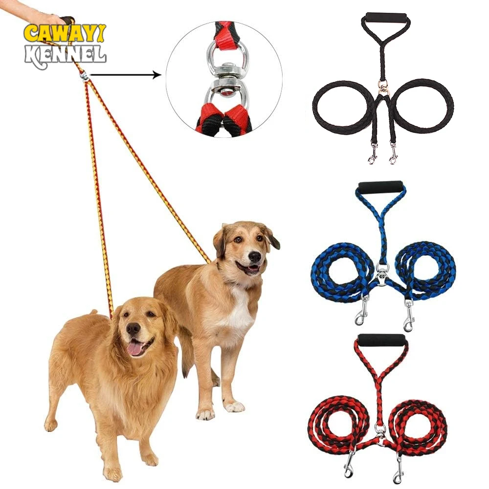 Correas tejidas de doble cabezal para perros, con mango acolchado, doble correa para dos perros, cachorros, perros pequeños y medianos, entrenamiento para caminar, 1 ud. - imagen 2
