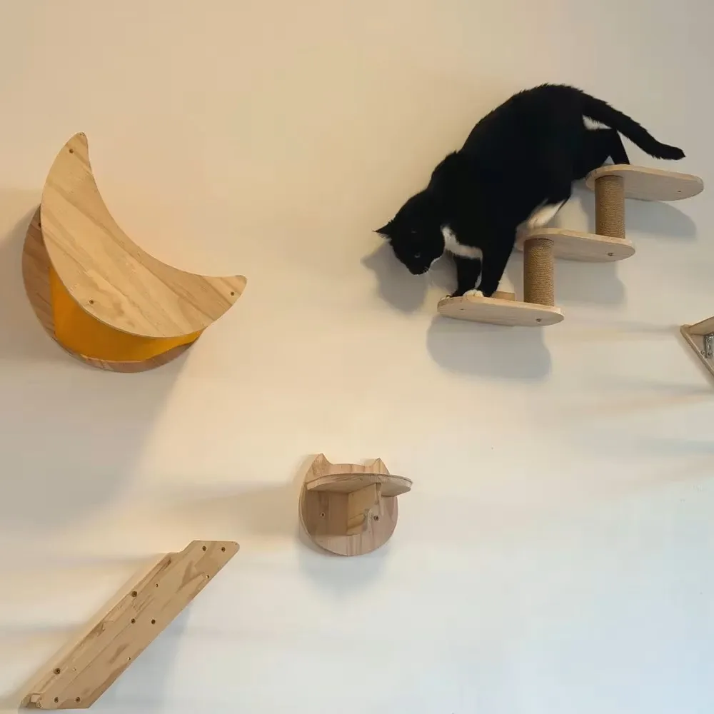 Árbol rascador de pared para gatos montado con estante y percha - imagen 5