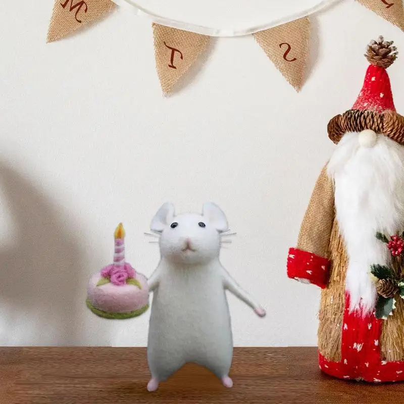 Adorno de ratón navideño de fieltro de lana, decoración de ratón blanco, Invierno - imagen 3