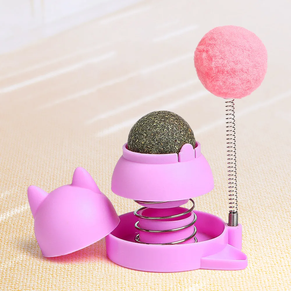Juguete para gatos con columpio de resorte con bola de hierba gatera, rompecabezas para gatos autojuego para aliviar el aburrimiento, palo para gatos con limpieza de dientes molares, - imagen 2