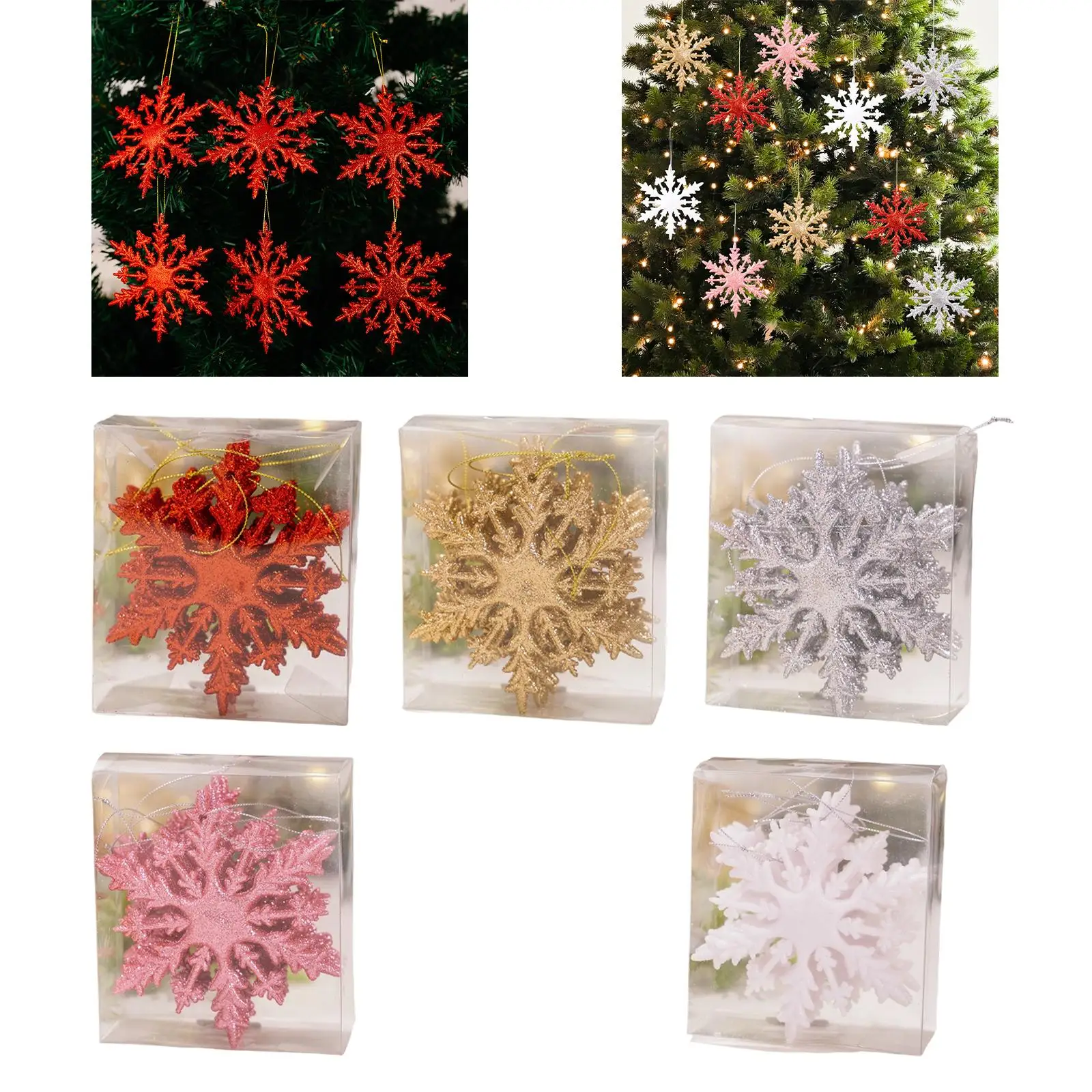 6 Pieces Christmas Glittering Snowflake Ornaments for Xmas Tree Accessories