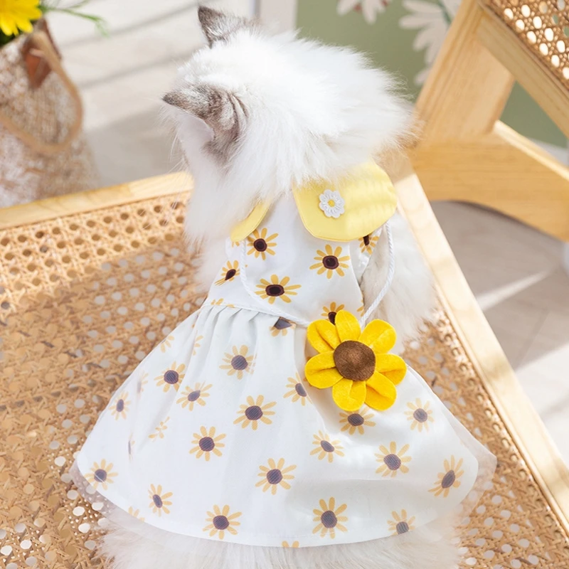 Ropa de lujo para perros, vestido de girasol para perros, falda de encaje con lazo para mascotas, disfraces para perros, Chihuahua Bichon, ropa para gatitos, ropa para cachorros - imagen 5