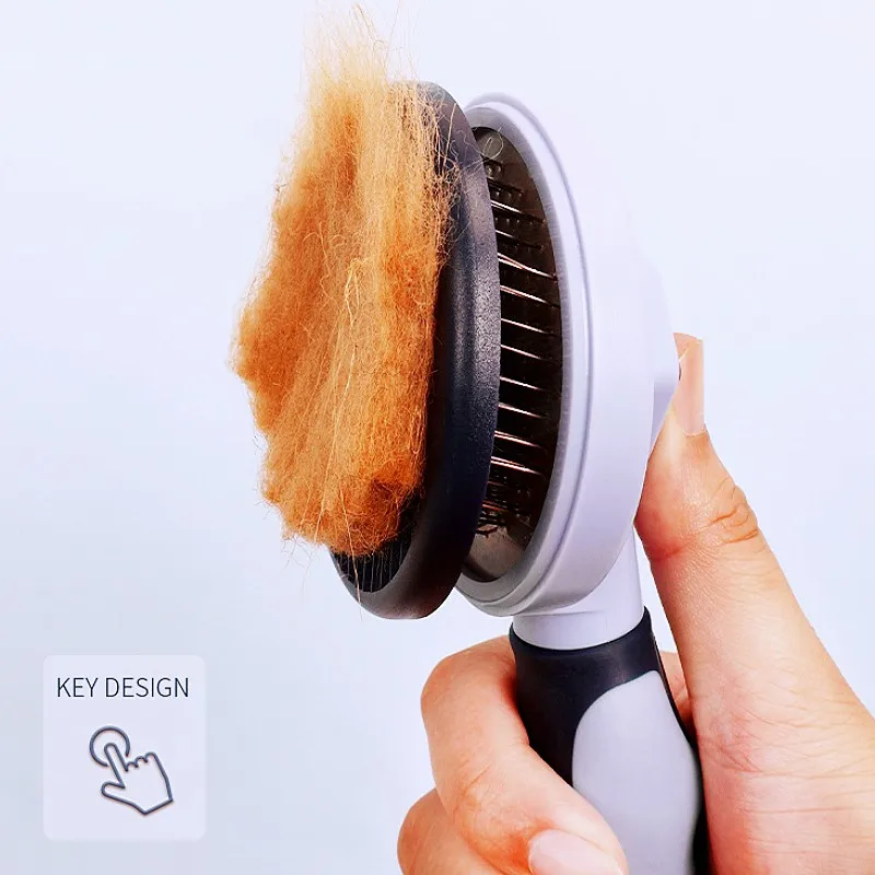Peine para perros, cepillo autolimpiante para gatos, cepillo de ojal para perros, removedor de pelo para mascotas con un botón, cepillos de masaje para gatos, peines automáticos para perros - imagen 3
