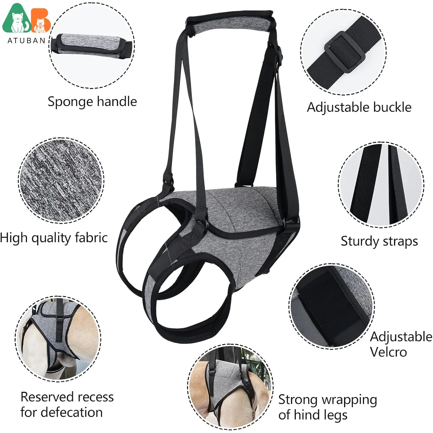 Eslinga para perros Soporte para piernas traseras para ayudar a la rehabilitar las extremidades traseras de los perros mayores Piernas traseras débiles Desabilidades y lesiones - imagen 4