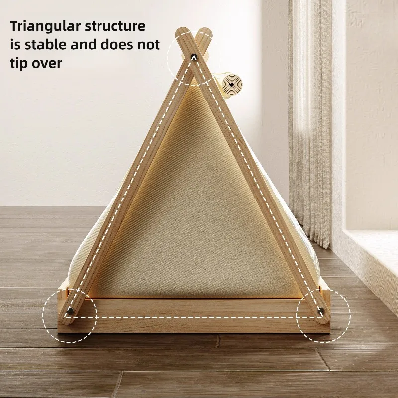 Tienda de campaña para perros de interior, tiendas de campaña de madera de pino para perros, camas, cojín, casa para perros transpirable extraíble, tienda cerrada a prueba de humedad para mascotas y gatos, tienda de doble puerta - imagen 4