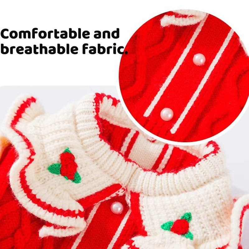 Ropa bonita para perros, falda de princesa cálida para invierno, vestido de punto suave para cachorros, suéter con estampado de flores para gatos, vestido para mascotas, disfraz de caniche