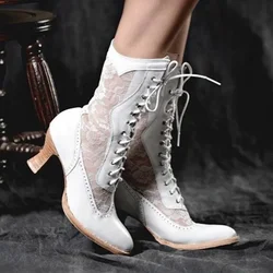 Botines victorianos vintage mujer – Botas media caña PU