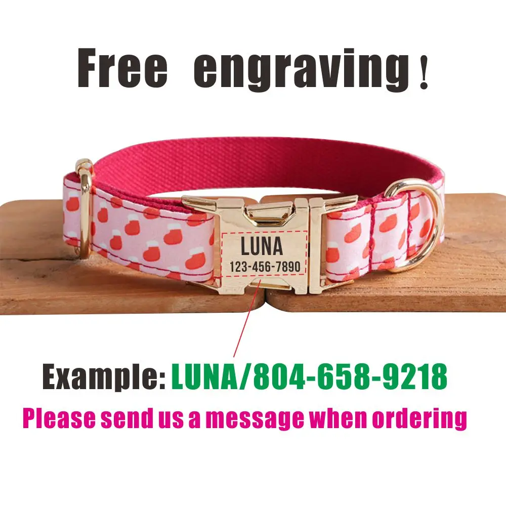 Collar de perro personalizado con grabado gratuito, correa para mascotas a juego, hebilla de Metal de contactos personalizados, calcetines de Navidad, Collar para cachorros - imagen 4