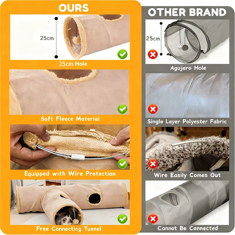 Túnel para gatos, túnel de juguete plegable expandible para gatos con pelota de juego para gatos, cachorros, conejos o animales pequeños, conejillos de indias - imagen 5