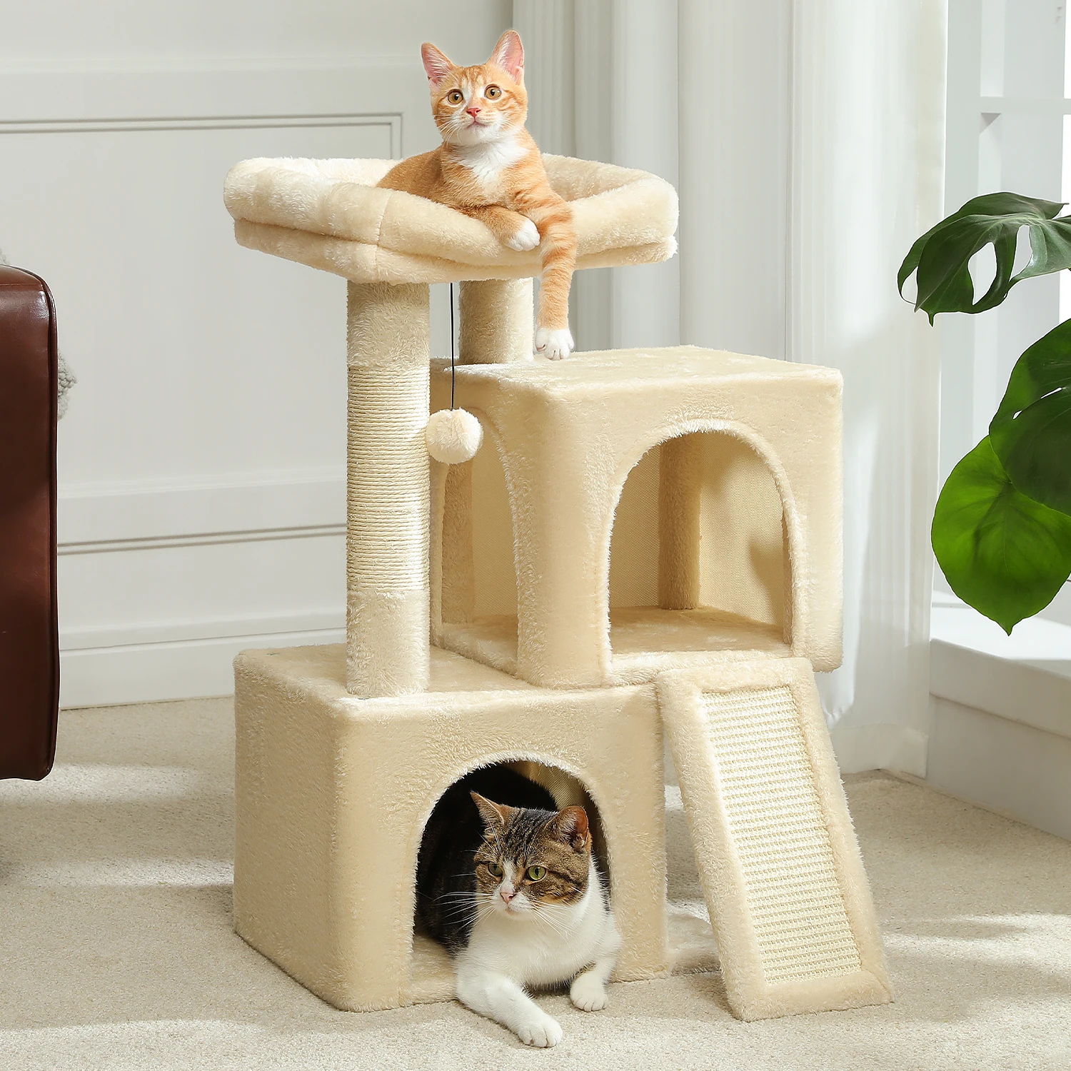 Árbol rascador 4 en 1 para gatos de interior: condo, escalera y pelota