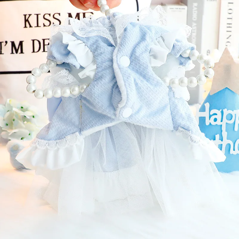 Ropa de invierno y otoño para perros, vestido de princesa dulce Lolita con lazo, vestido de novia para mascotas Bichon Schnauzer - imagen 4