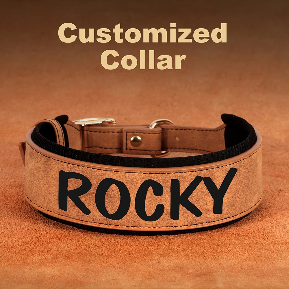 Collar de perro personalizado, collares anchos de cuero para perros, Collar acolchado suave para mascotas, número de nombre impreso gratis para perros medianos y grandes, Bulldog Francés - imagen 3