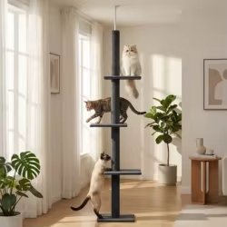 Árbol para gatos alto ajustable 228-273 cm, 4 postes y 3 plataformas