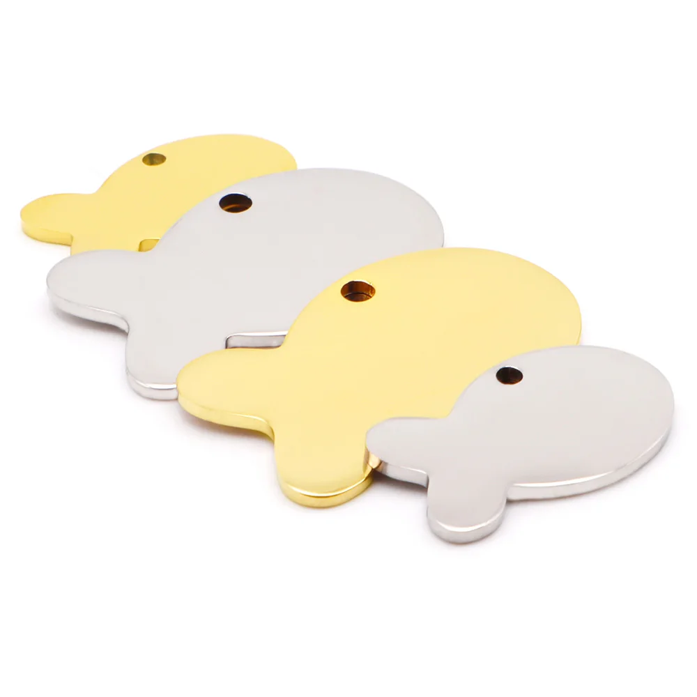 20 piezas etiqueta de identificación para perro mascota, forma de pez, acero inoxidable, nombre grabado personalizado, teléfono, Collar para cachorro, colgante, llavero, accesorios - imagen 5