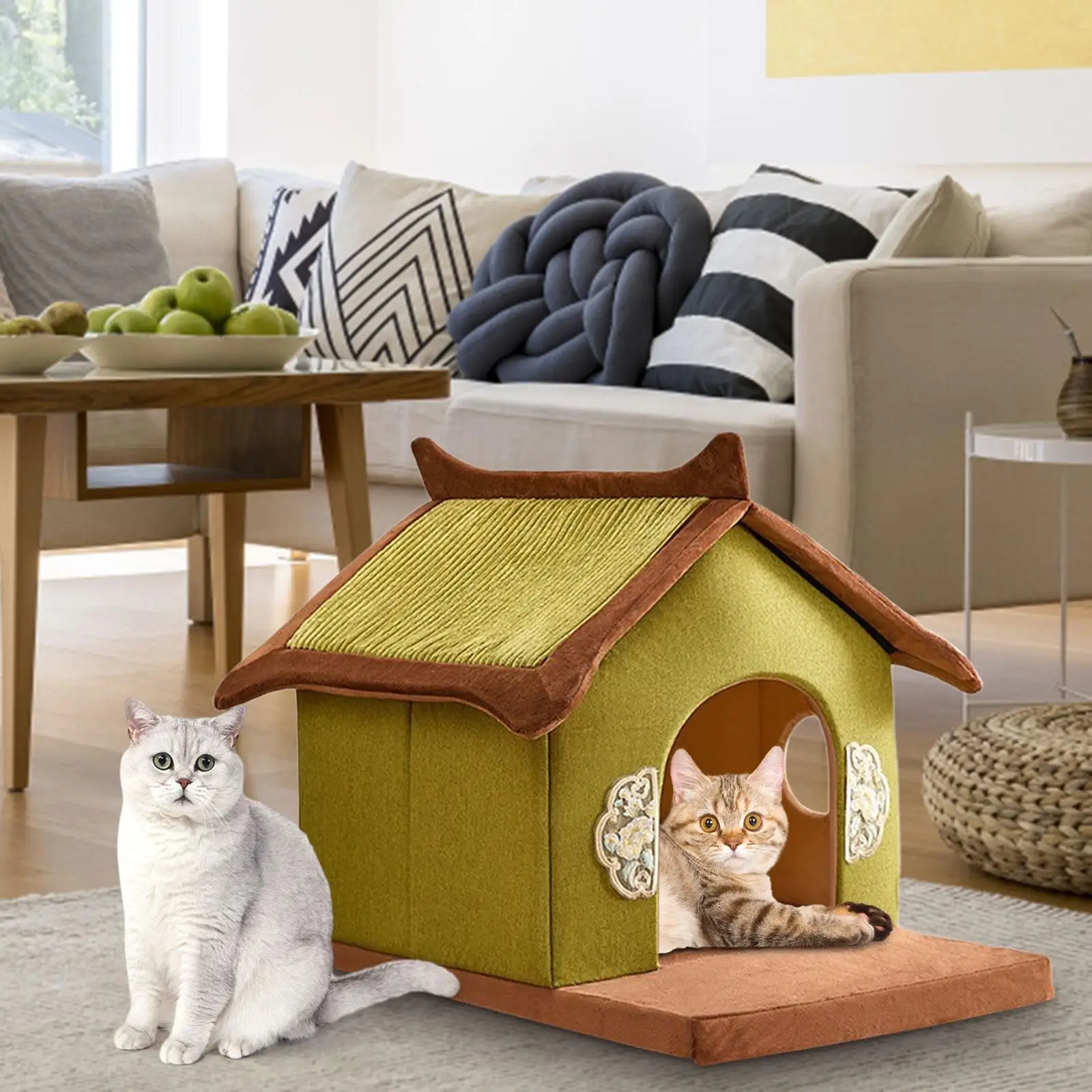 Cat Bed Removeable Kitten Shelter Cat Tent Hut Puppy Indoor Cats Washable Removable Kennel Comfortable Non Skid Bottom Dog Nest