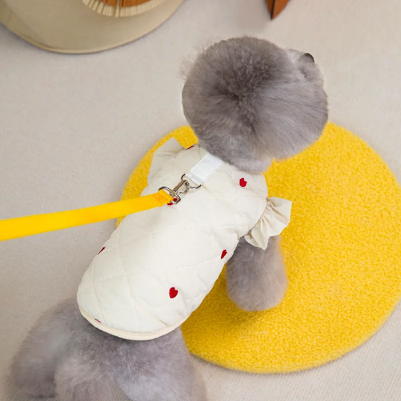 Ropa para perros, ropa para mascotas, abrigo cálido para perros pequeños y gatos, traje de chaleco de algodón con mangas con volantes, impermeable, cómodo, para otoño e invierno - imagen 3